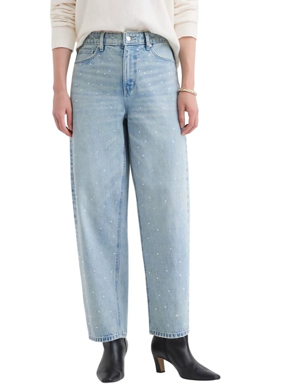 The Loft Sparkle Embellished High Rise Barrel Jeans Cotton Size 31/12P